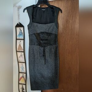 Bebe Black Leather Gray Tweed Corset Dress Size 6